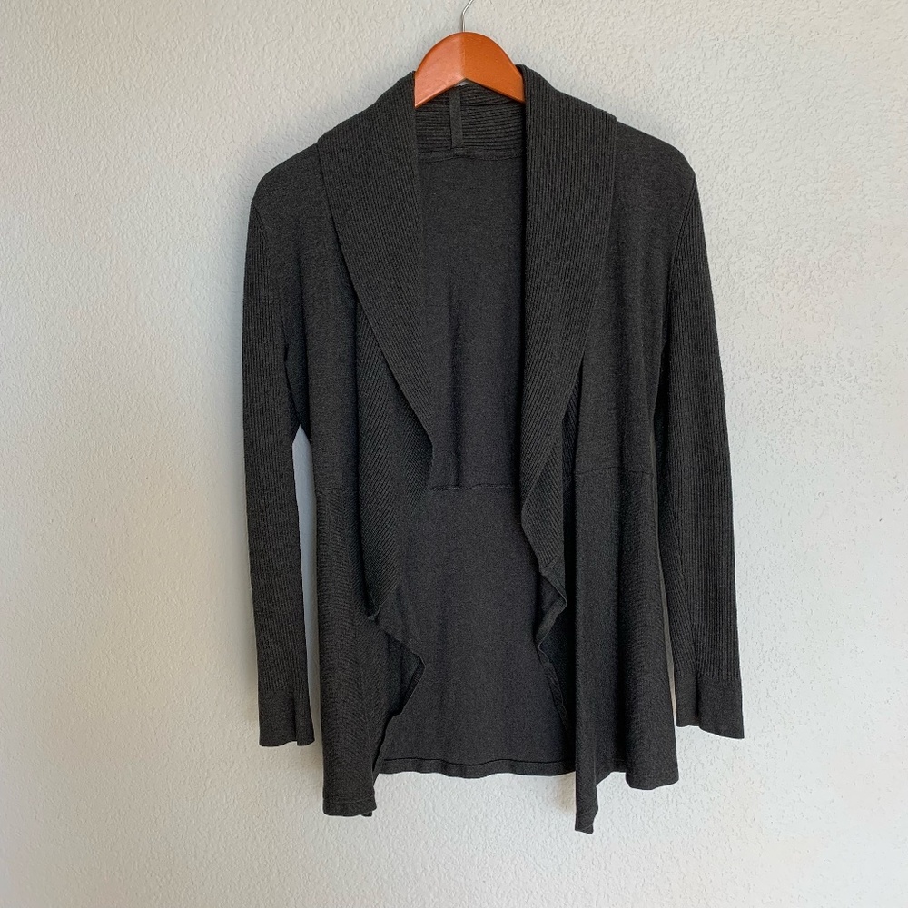 WHBM Charcoal Grey Waterfall Front Open Cardigan, Size Small